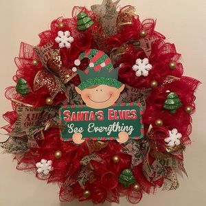 🎄Christmas Elf Deco Mesh Glitter Ribbon Wreath🎄